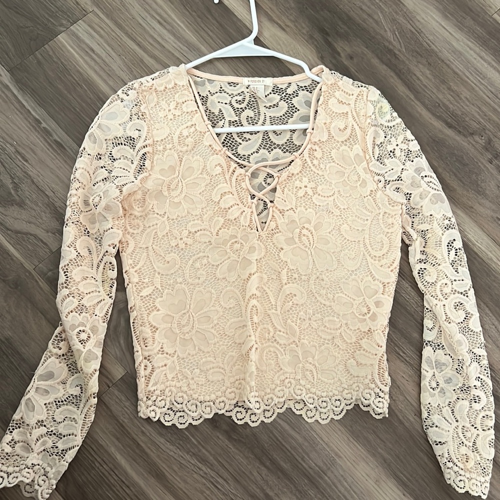 Lace Long Sleeve Deep V Blouse